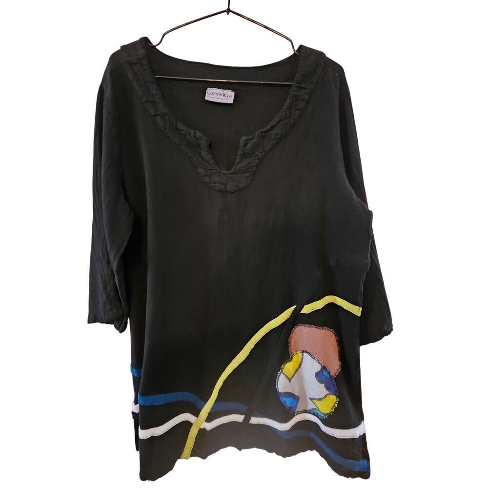 NWT XL CottonWays (2) Black Tunic PreShrunk Cotton Boho Length-30" Bust-42" B13